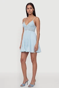 Crochet Detail Tiered Ruffle Trim Dress