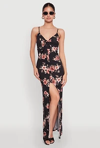 Floral Print Tie Front Cami Maxi Dress