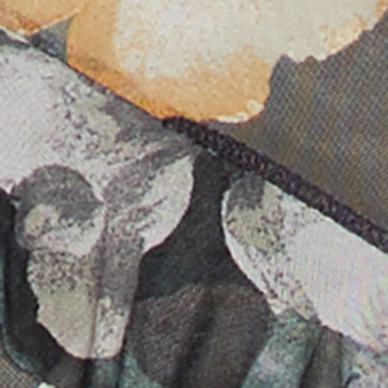 Floral Mesh Ruffle Trim Halter Mini Dress