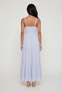 Gauze Knit Keyhole Detail Side Slit Tiered Midi Dress