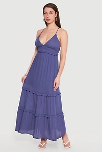 Gauze Knit Keyhole Detail Tiered Maxi Dress