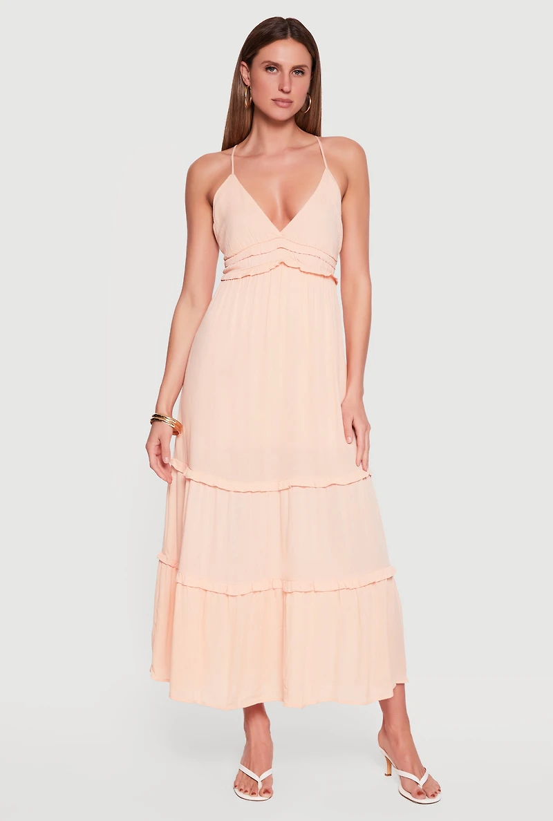 Gauze Knit Keyhole Detail Tiered Maxi Dress