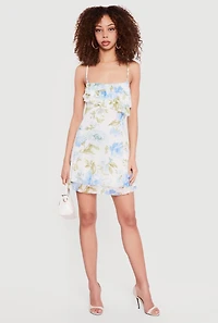 Floral Mesh Ruffle Tiered Cami Mini Dress