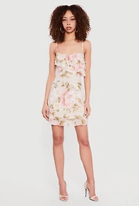 Floral Mesh Ruffle Tiered Cami Mini Dress