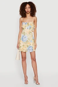 Floral Mesh Ruffle Tiered Cami Mini Dress