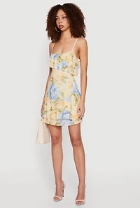 Floral Mesh Ruffle Tiered Cami Mini Dress