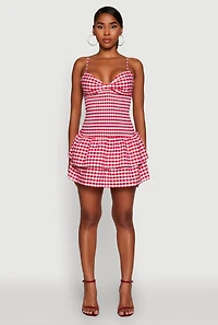 Womens Haute Monde Gingham Sweetheart Bow Back Mini Dress, Red, Size S