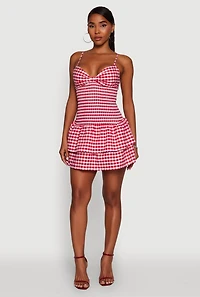 Womens Haute Monde Gingham Sweetheart Bow Back Mini Dress, Red, Size S