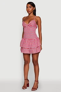 Womens Haute Monde Gingham Sweetheart Bow Back Mini Dress, Red, Size S