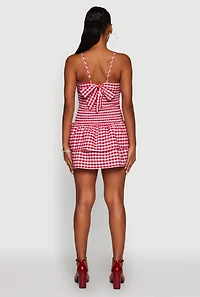 Womens Haute Monde Gingham Sweetheart Bow Back Mini Dress, Red, Size S