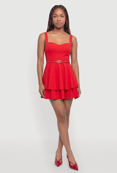 Belted Tiered Bustier Mini Dress