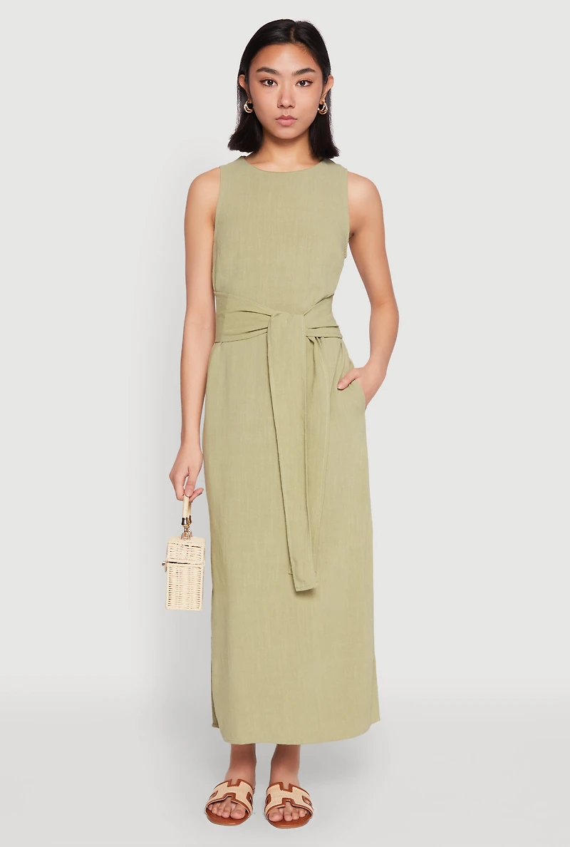 Sleeveless Tie Waist Maxi Dress