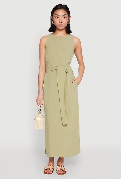 Sleeveless Tie Waist Maxi Dress