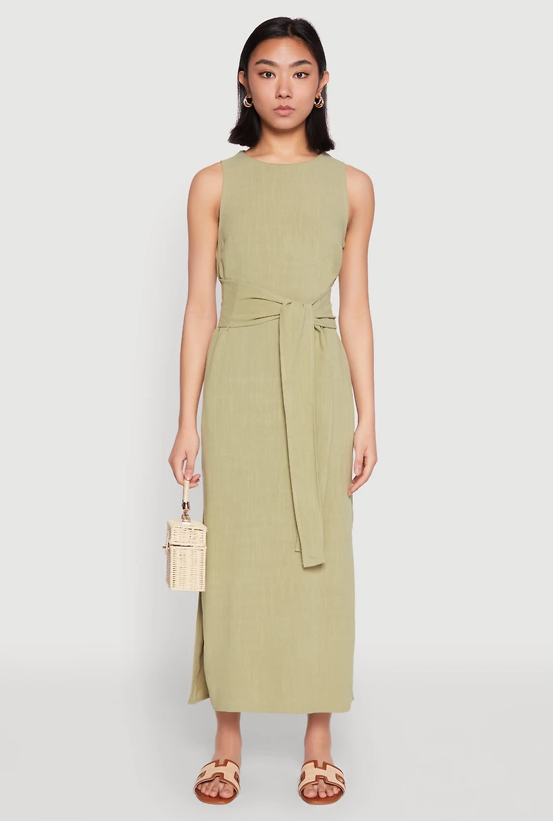 Sleeveless Tie Waist Maxi Dress