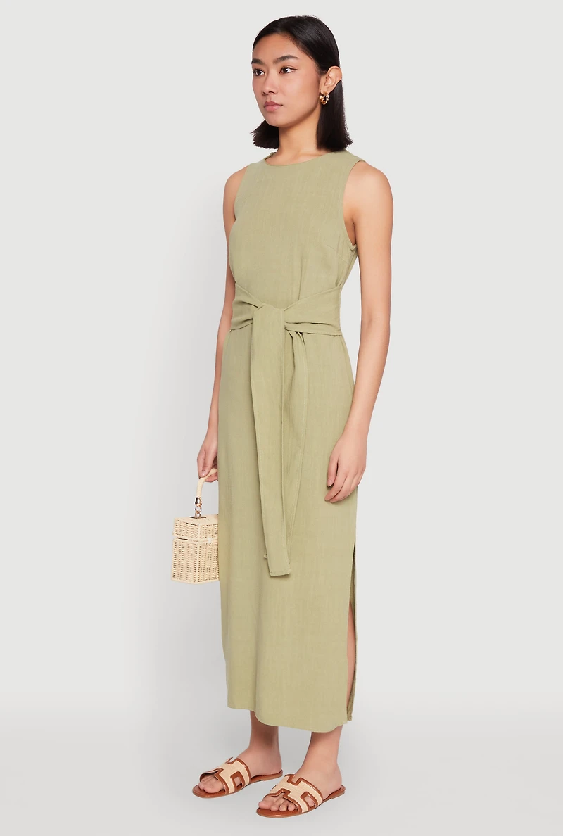 Sleeveless Tie Waist Maxi Dress