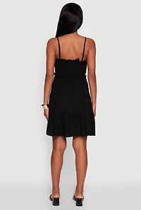 Womens Haute Monde Linen Sleeveless Tiered Dress with Frayed Detail,