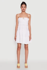 Womens Haute Monde Linen Sleeveless Tiered Dress with Frayed Detail, White, Size M