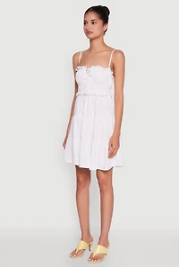 Womens Haute Monde Linen Sleeveless Tiered Dress with Frayed Detail, White, Size M