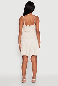 Womens Haute Monde Linen Sleeveless Tiered Dress with Frayed Detail, Beige, Size S