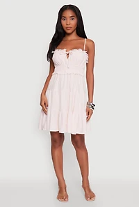 Haute Monde Linen Sleeveless Tiered Dress with Frayed Detail