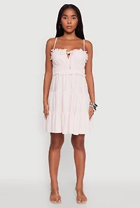 Haute Monde Linen Sleeveless Tiered Dress with Frayed Detail