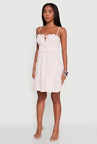 Haute Monde Linen Sleeveless Tiered Dress with Frayed Detail