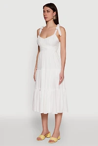 Womens Chic Bow Strap Tiered Sundress with Side Slit, White, Size S