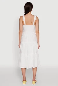Womens Chic Bow Strap Tiered Sundress with Side Slit, White, Size S