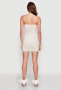 Womens Haute Monde Fishnet Lined Rhinestone Mini Dress, Beige, Size L