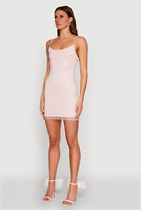 Womens Haute Monde Fishnet Lined Rhinestone Mini Dress, Pink, Size S