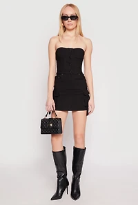 Womens Strapless Bustier Cargo Mini Dress, S