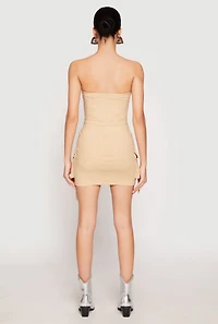Womens Strapless Bustier Cargo Mini Dress, Beige, Size S