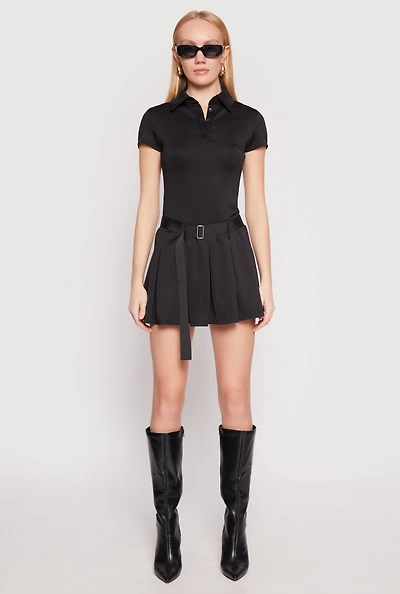 Haute Monde Belted Pleated Polo Dress