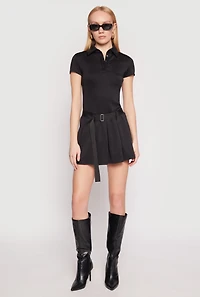 Womens Haute Monde Belted Pleated Polo Dress,