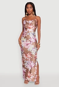 Haute Monde Floral Lace Up Side Slit Maxi Dress