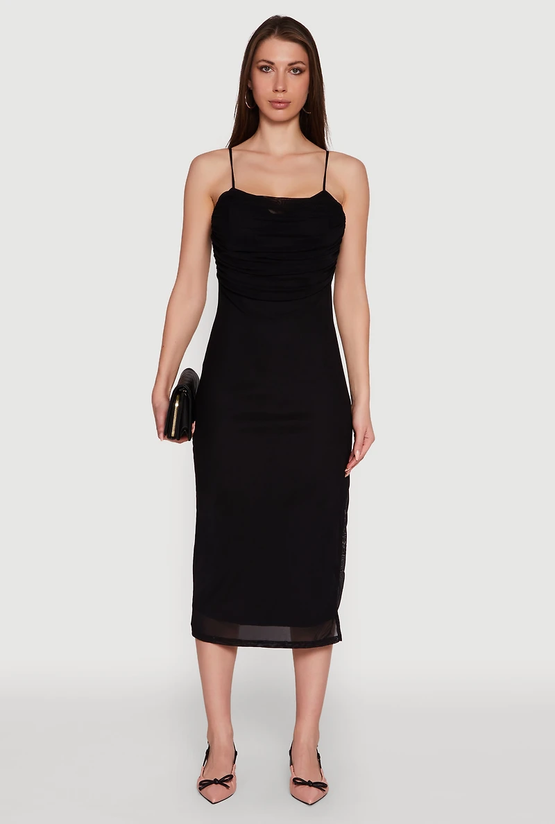 Womens Haute Monde Mesh Overlay Side Slit Bustier Dress,
