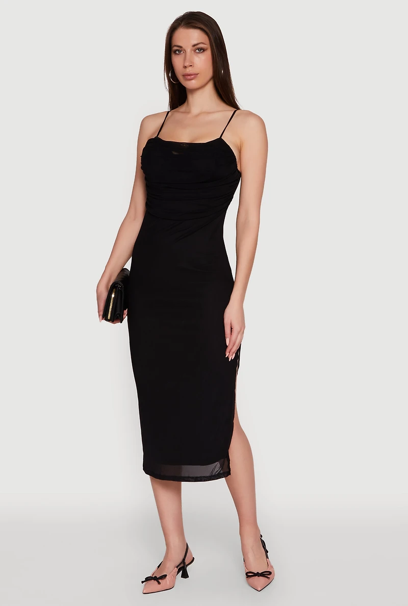 Haute Monde Mesh Overlay Side Slit Bustier Dress