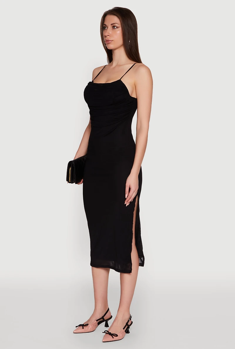 Haute Monde Mesh Overlay Side Slit Bustier Dress