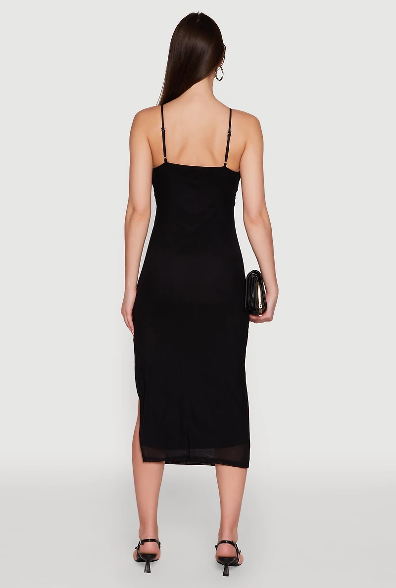 Haute Monde Mesh Overlay Side Slit Bustier Dress