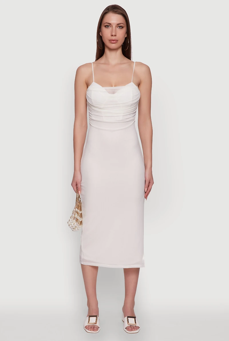Haute Monde Mesh Overlay Side Slit Bustier Dress