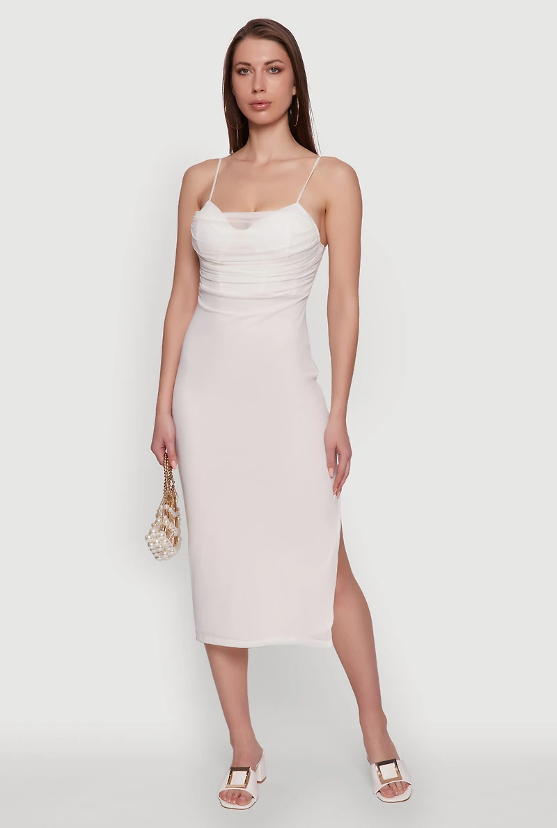 Womens Haute Monde Mesh Overlay Side Slit Bustier Dress, White, Size L