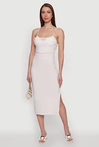 Womens Haute Monde Mesh Overlay Side Slit Bustier Dress, White, Size L