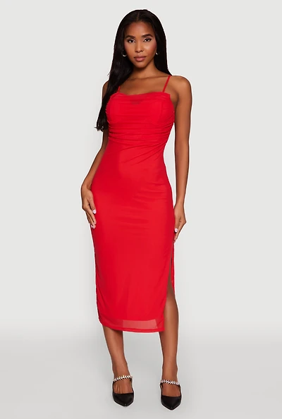 Womens Haute Monde Mesh Overlay Side Slit Bustier Dress, Red, Size M