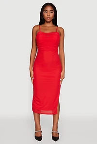 Womens Haute Monde Mesh Overlay Side Slit Bustier Dress, Red, Size M