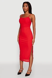 Womens Haute Monde Mesh Overlay Side Slit Bustier Dress, Red, Size M