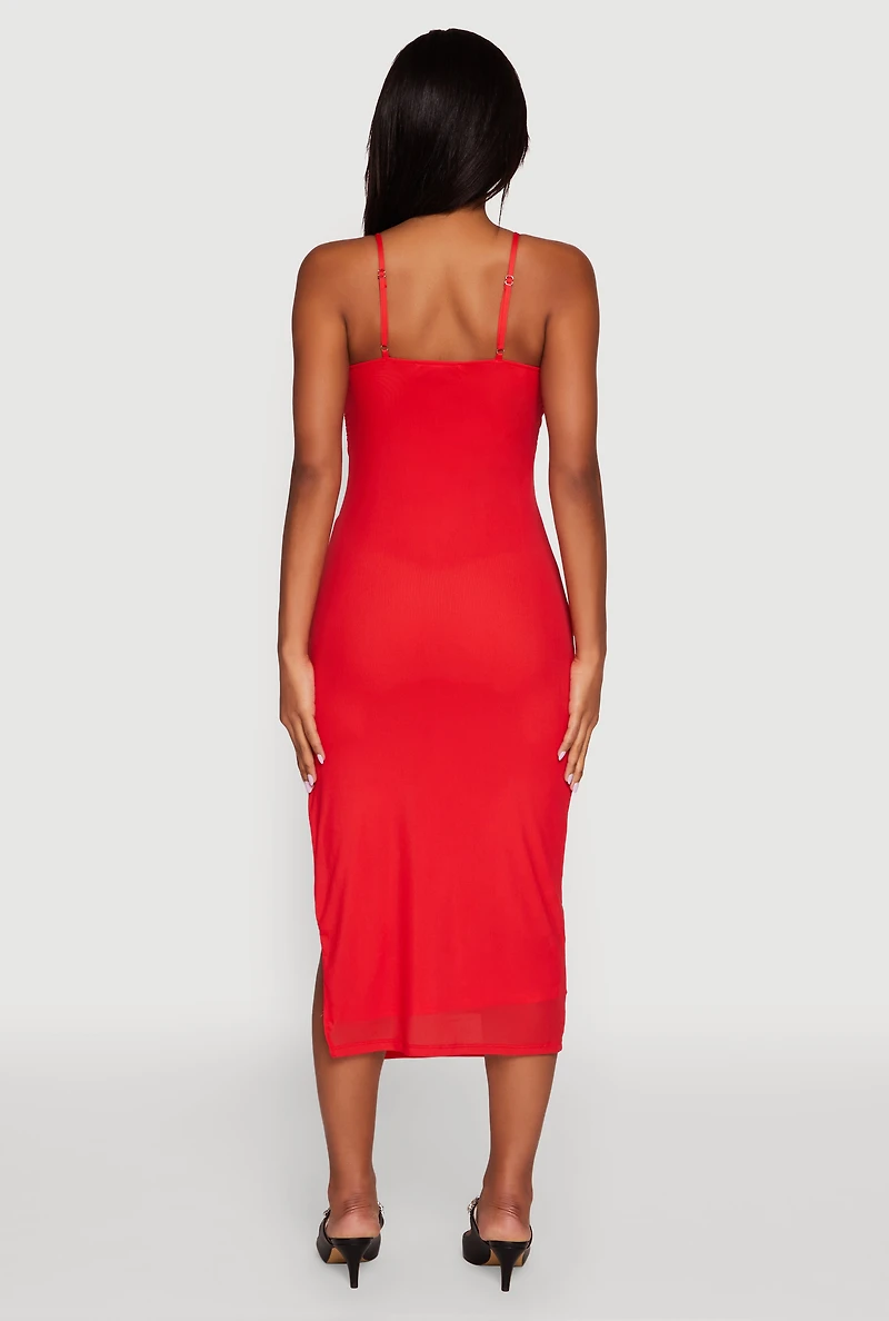 Womens Haute Monde Mesh Overlay Side Slit Bustier Dress, Red, Size M