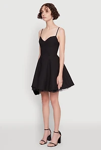 Womens Elegant Tulle Lined Lace Detailed Bustier Skater Dress, Black,