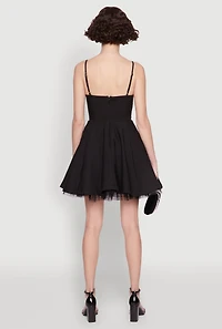 Womens Elegant Tulle Lined Lace Detailed Bustier Skater Dress, Black,