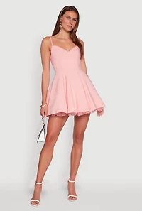 Womens Elegant Tulle Lined Lace Detailed Bustier Skater Dress, Pink, Size L