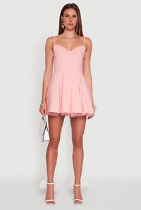 Womens Elegant Tulle Lined Lace Detailed Bustier Skater Dress, Pink, Size M
